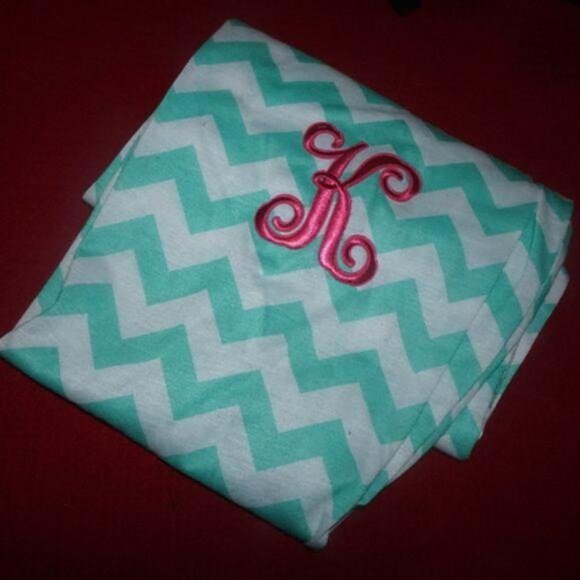 Beautiful Monogrammed "K" Chevron Mint Green and Pink Infinity Scarf - Picture 4 of 4